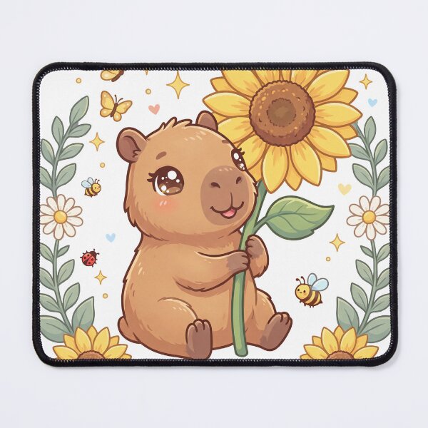 Item preview, Cute Capybara Hugging Sunflowers | Kawaii Summer Animal Sticker | Cottagecore Capybara T-Shirt designed and sold by Him0227.