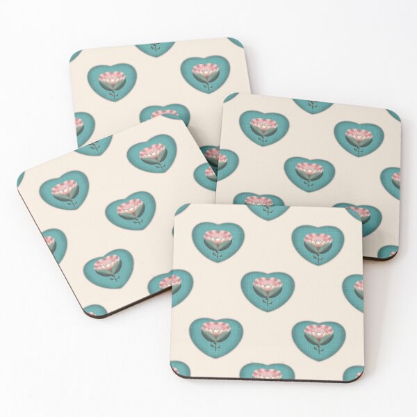Item preview, Heart Blossom Floral Pattern | Teal Heart Folk Flowers on Cream Background designed and sold by Almanzart.