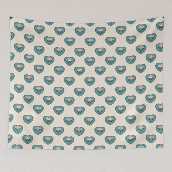 Item preview, Heart Blossom Floral Pattern | Teal Heart Folk Flowers on Cream Background designed and sold by Almanzart.