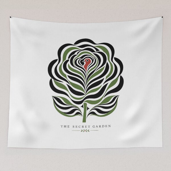 Item preview, The Secret Garden Minimalist Rose Silhouette Red Robin Bird designed and sold by Fenay Designs.