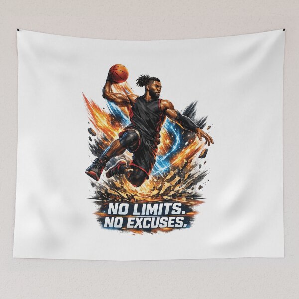 Aperçu de l'œuvre T-shirt graphique sportif motivant « Guerrier du basketball sans limites ni excuses » créée et vendue par Graphic Therapist.