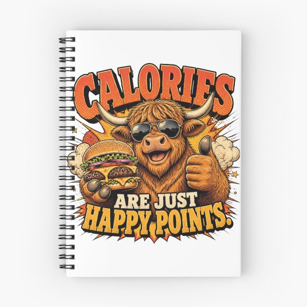 Item preview, Calories Are Just Happy Points Funny Highland Cow Vintage Retro T-Shirt designed and sold by Cavalier-org.