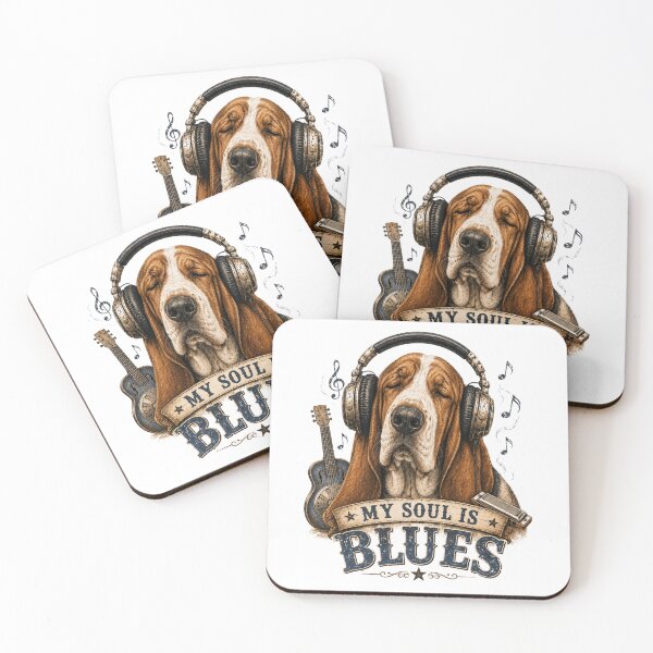 Item preview, My Soul Is Blues – Basset Hound with Headphones Design designed and sold by MarekoraStudio.