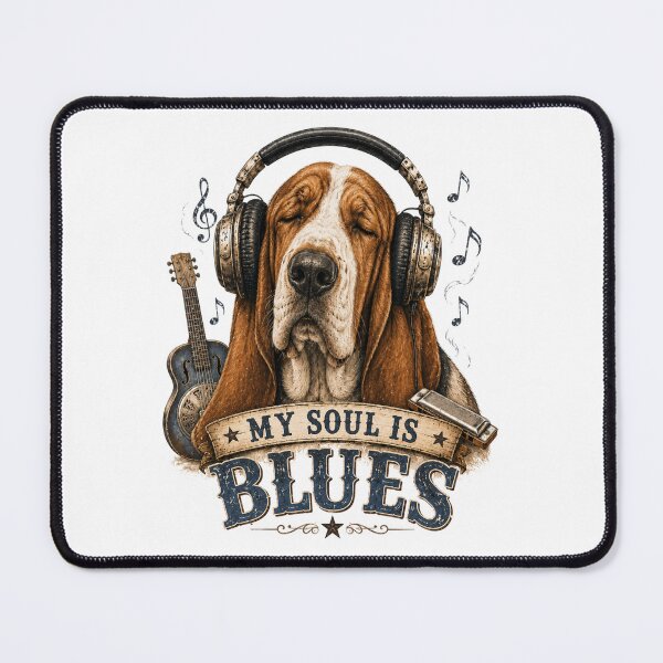 Item preview, My Soul Is Blues – Basset Hound with Headphones Design designed and sold by MarekoraStudio.
