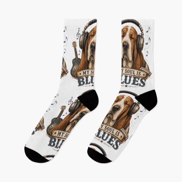 Item preview, My Soul Is Blues – Basset Hound with Headphones Design designed and sold by MarekoraStudio.