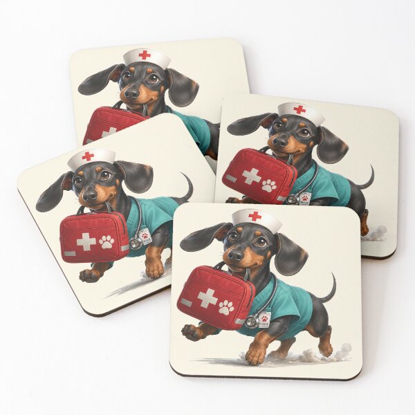 Item preview, Cute Dachshund Nurse Dog Running Medical Hero designed and sold by MythicCotton.
