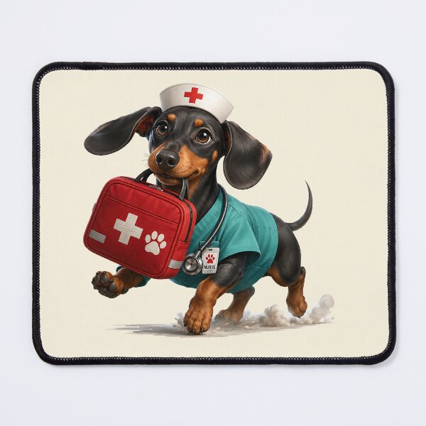 Item preview, Cute Dachshund Nurse Dog Running Medical Hero designed and sold by MythicCotton.
