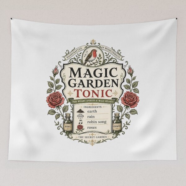 Item preview, Magic Garden Tonic Secret Garden Apothecary Label Vintage Art designed and sold by Fenay Designs.