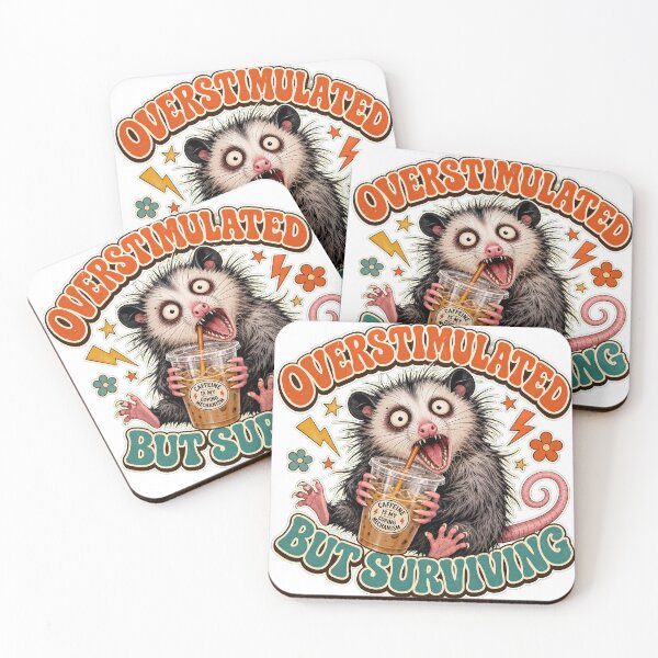 Item preview, Overstimulated But Surviving Funny Opossum Iced Coffee designed and sold by GraphixKing999.