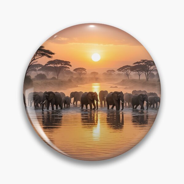 Item preview, Majestic African Elephants Sunset River Crossing designed and sold by SavannaCanvas.