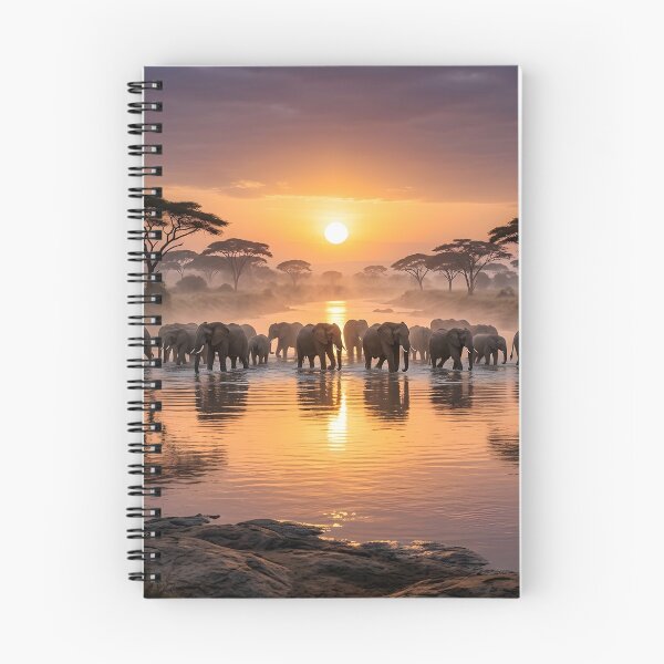 Item preview, Majestic African Elephants Sunset River Crossing designed and sold by SavannaCanvas.