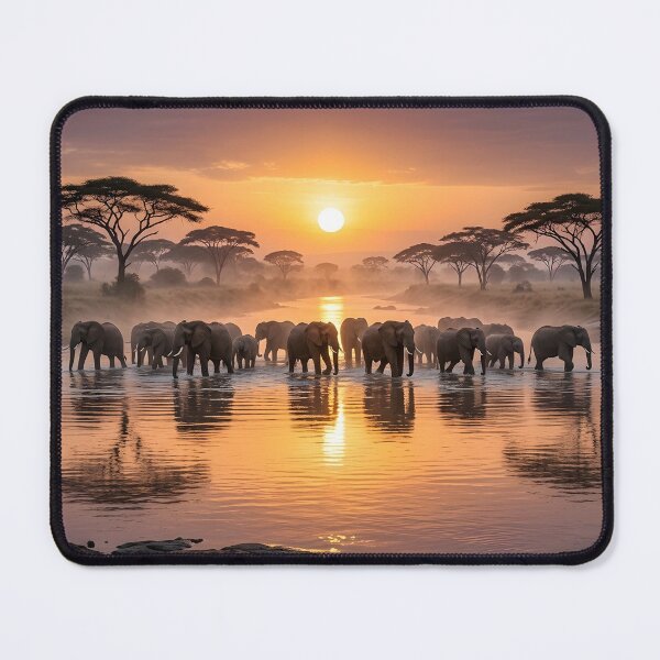 Item preview, Majestic African Elephants Sunset River Crossing designed and sold by SavannaCanvas.