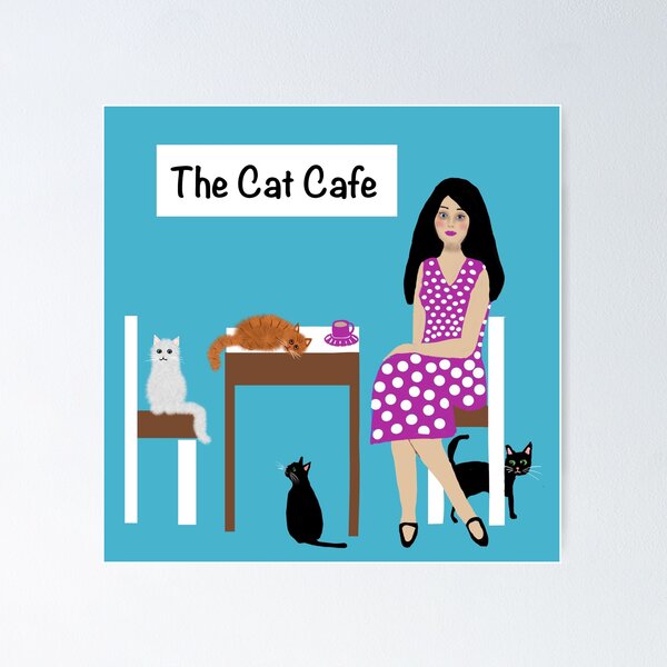 Item preview, Woman Relaxing in Cat Cafe designed and sold by Elaine M Hayward .