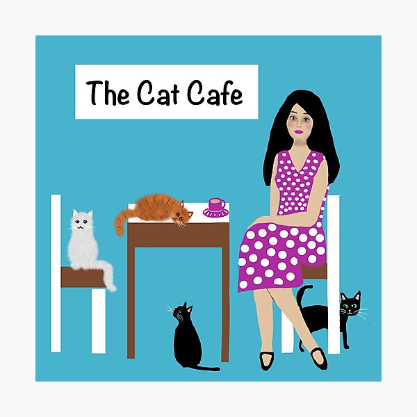 Item preview, Woman Relaxing in Cat Cafe designed and sold by Elaine M Hayward .