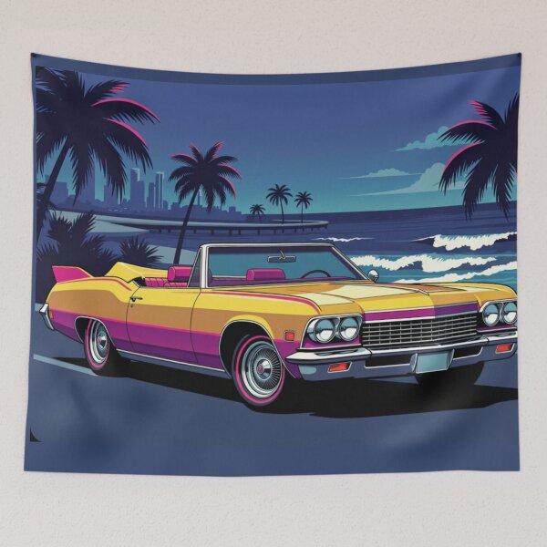 Item preview, Retro Miami Beach Convertible Car Synthwave Sunset Art designed and sold by Nexus Space.