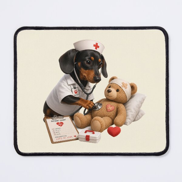Item preview, Cute Dachshund Nurse Caring for Teddy Bear designed and sold by MythicCotton.