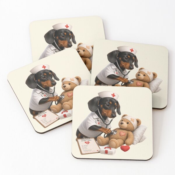 Item preview, Cute Dachshund Nurse Caring for Teddy Bear designed and sold by MythicCotton.