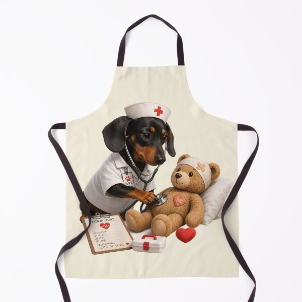 Item preview, Cute Dachshund Nurse Caring for Teddy Bear designed and sold by MythicCotton.