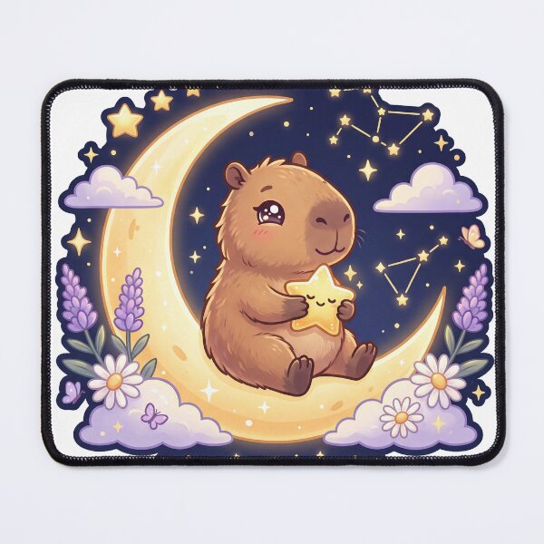 Item preview, Cute Capybara Sitting on Moon Kawaii Celestial Animal Sticker Dreamy Night Sky T-Shirt designed and sold by Him0227.
