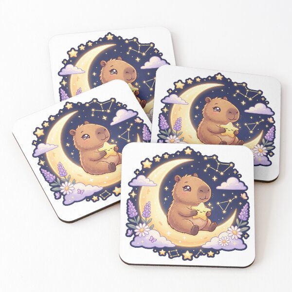 Item preview, Cute Capybara Sitting on Moon  Kawaii Celestial Animal Sticker  Dreamy Night Sky T-Shirt designed and sold by Him0227.
