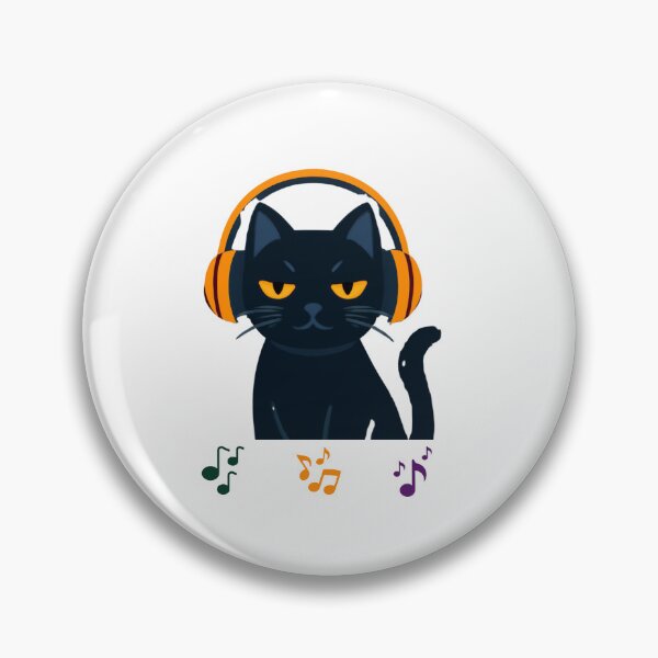 Item preview, Cool Black Cat DJ with Orange Headphones designed and sold by EHdesignShop.