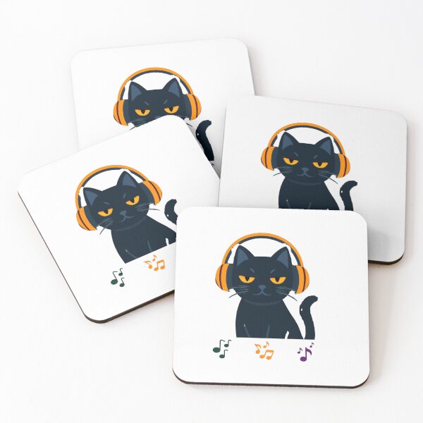 Item preview, Cool Black Cat DJ with Orange Headphones designed and sold by EHdesignShop.
