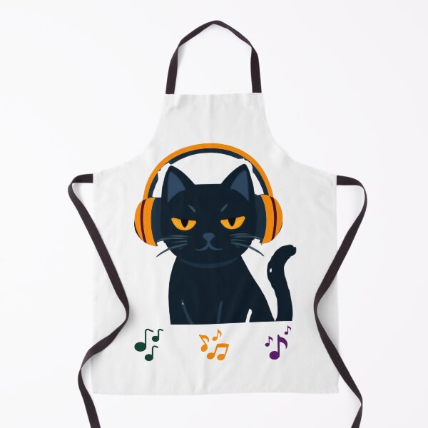 Item preview, Cool Black Cat DJ with Orange Headphones designed and sold by EHdesignShop.
