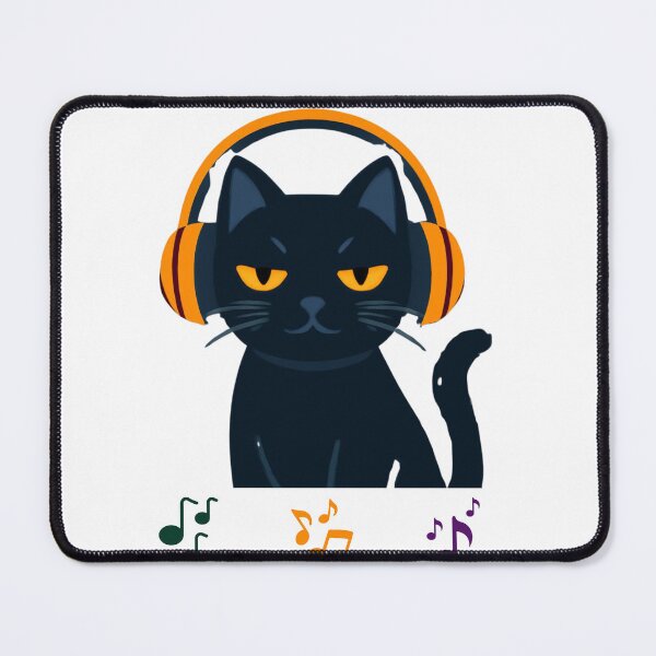Item preview, Cool Black Cat DJ with Orange Headphones designed and sold by EHdesignShop.