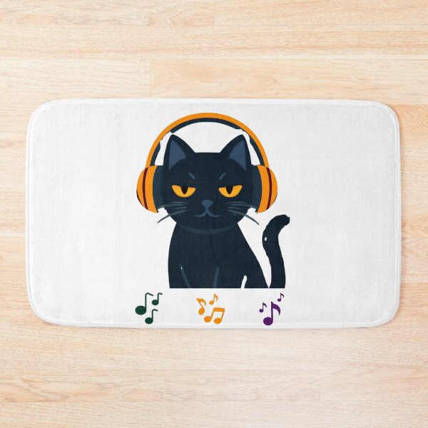 Item preview, Cool Black Cat DJ with Orange Headphones designed and sold by EHdesignShop.