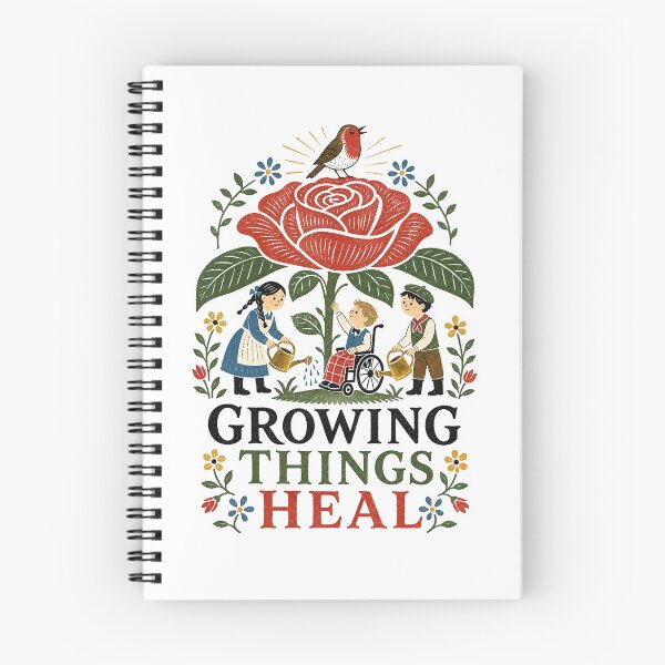 Item preview, Growing Things Heal Secret Garden Woodblock Print Folk Art designed and sold by Fenay Designs.