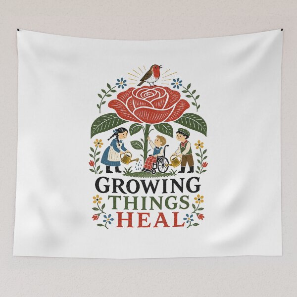 Item preview, Growing Things Heal Secret Garden Woodblock Print Folk Art designed and sold by Fenay Designs.