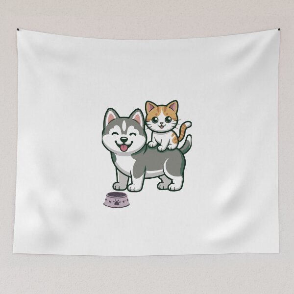 Item preview, Cute Husky and Orange Tabby Cat Best Friends designed and sold by EHdesignShop.