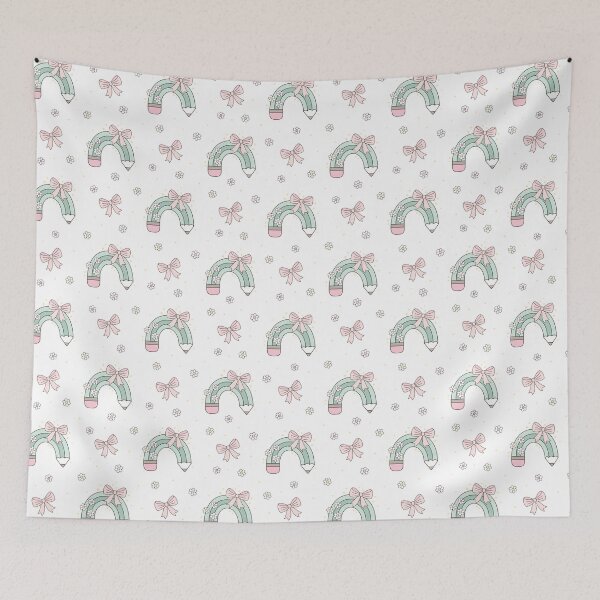 Item preview, School Pattern with Coquette Pencils Bows and Flowers  designed and sold by Julza Art.