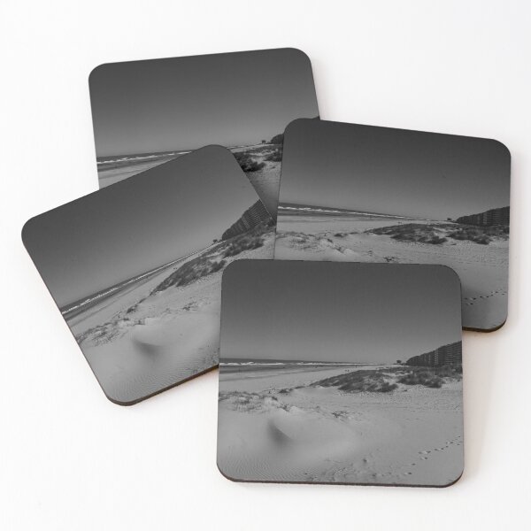 Item preview, Panoramic View of a Sandy Beach with Dunes and Clear Sky in black and white designed and sold by FotoMahieu.