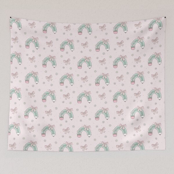 Item preview, School Pattern with Coquette Pencils Bows and Flowers  designed and sold by Julza Art.