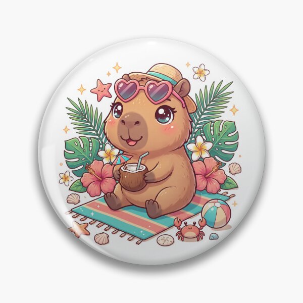 Item preview, Cute Beach Capybara with Coconut Drink  Kawaii Summer Vacation Animal Sticker  Tropical T-Shirt designed and sold by Him0227.