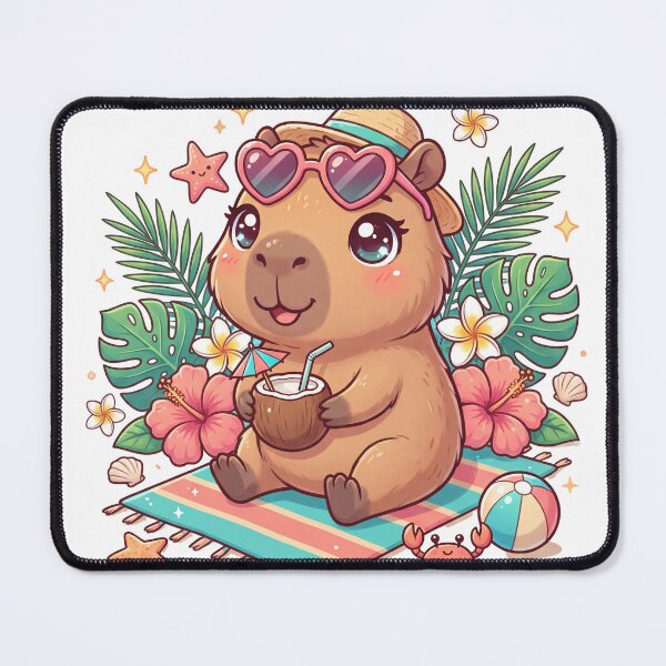 Item preview, Cute Beach Capybara with Coconut Drink Kawaii Summer Vacation Animal Sticker Tropical T-Shirt designed and sold by Him0227.