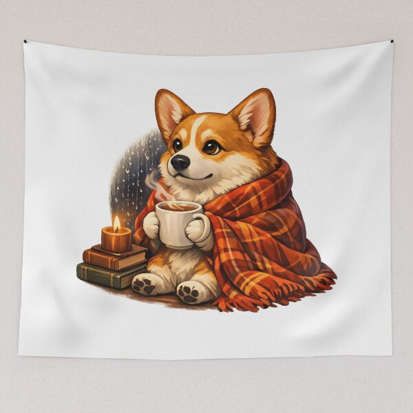 Item preview, Cozy Rain Watcher Corgi – Warm Tea & Blanket Premium Illustration designed and sold by builtforyou.