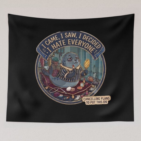 Item preview, Cancelling Plans Seal Meme - Funny Introvert Aesthetic Sticker designed and sold by Fatomfatom.