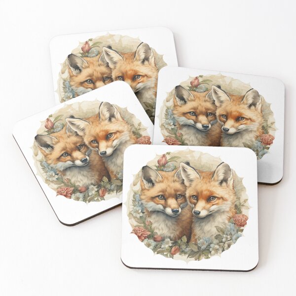 Item preview, Vintage Floral Fox Pair – Woodland Animal Art Sticker, Cottagecore Fox Illustration designed and sold by NightSpell.