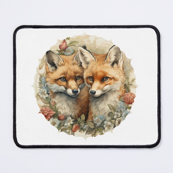 Item preview, Vintage Floral Fox Pair – Woodland Animal Art Sticker, Cottagecore Fox Illustration designed and sold by NightSpell.