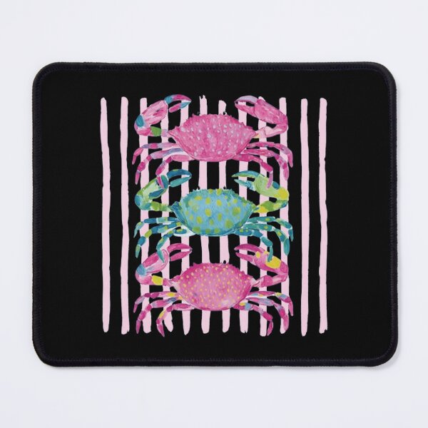 Item preview, Coastal Preppy Watercolor Crabs Pink Stripes Beach Art designed and sold by haitrieuic96.