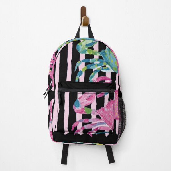 Item preview, Coastal Preppy Watercolor Crabs Pink Stripes Beach Art designed and sold by haitrieuic96.