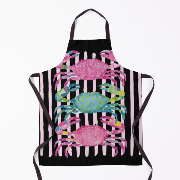 Item preview, Coastal Preppy Watercolor Crabs Pink Stripes Beach Art designed and sold by haitrieuic96.