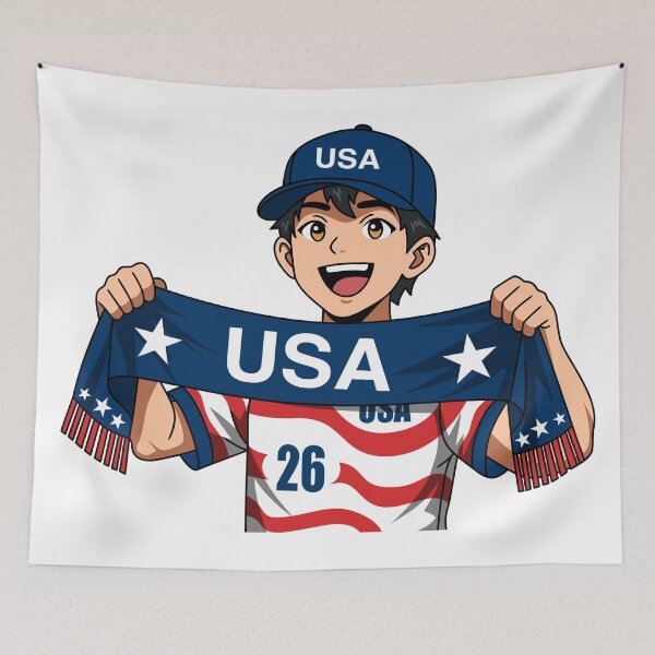 Item preview, USA Soccer Fan Anime Boy Scarf designed and sold by Anne97s.