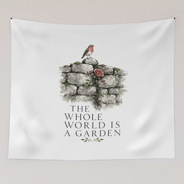 Item preview, The Secret Garden The Whole World Is A Garden Stone Wall Robin designed and sold by Fenay Designs.