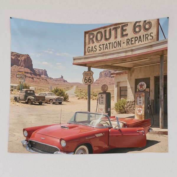 Item preview, Vintage Route 66 Red Convertible Car designed and sold by rebekawood.