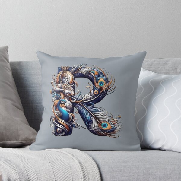 Item preview, "Krishna-Themed Typography Art | Letter R with Divine Details" designed and sold by IndianShopper.