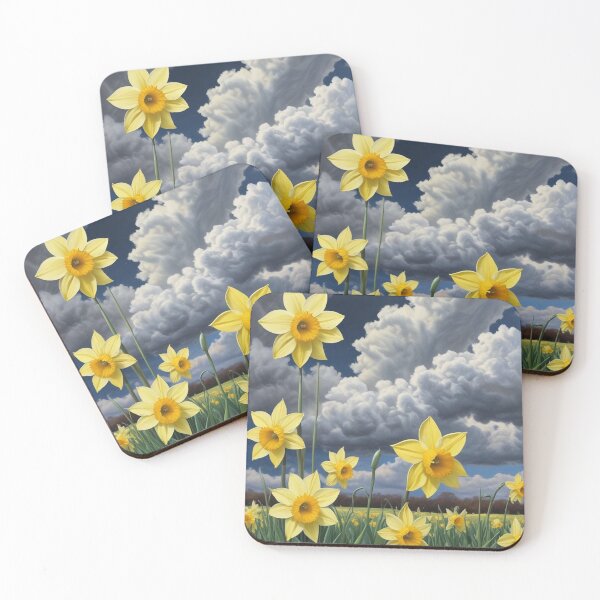 Item preview, A field of daffodils with dark clouds behind designed and sold by GasconyPassion.