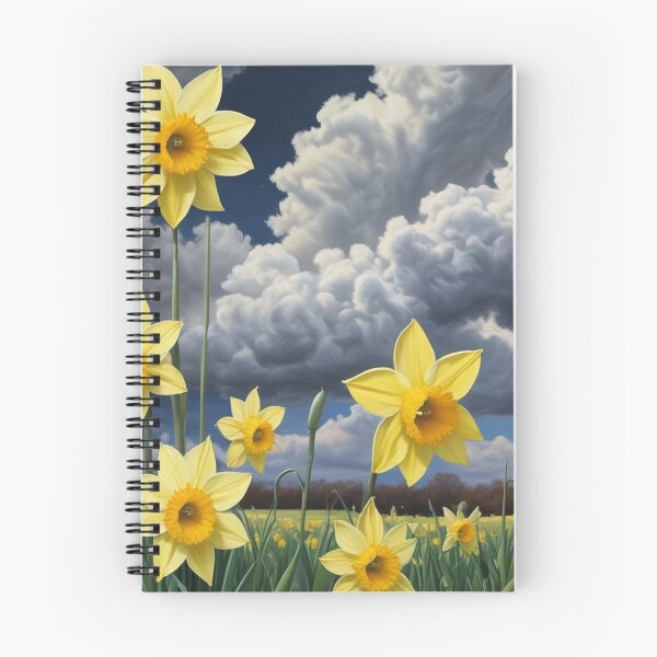 Item preview, A field of daffodils with dark clouds behind designed and sold by GasconyPassion.